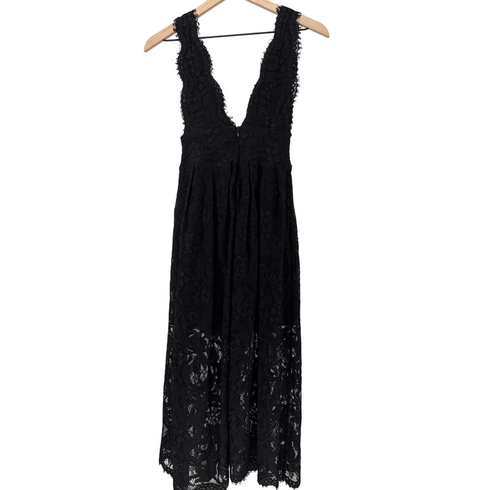 Lulus Whimsigoth Black Coquette Lace Deep V-Neck Midi Dress XS Eyelash Trim - Picture 7 of 12